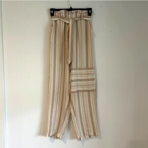 NWOT Lemlem Beige & Cream Striped Wide Leg Pants with Belt, Women's Size Small